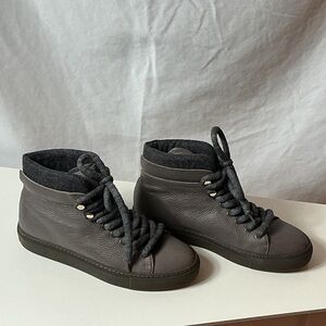 M. Gemi Grey Leather Ankle Boots